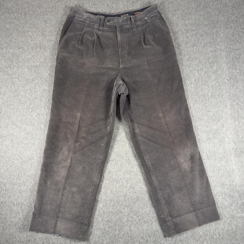 Paul & Shark Pants Mens 38x30 Gray Brown Corduroy Pleated Dress Yachting Vintage